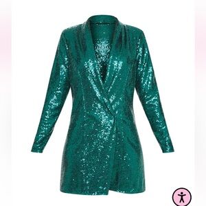 NWT Emerald Green Sequin Oversized Blazer Dress
